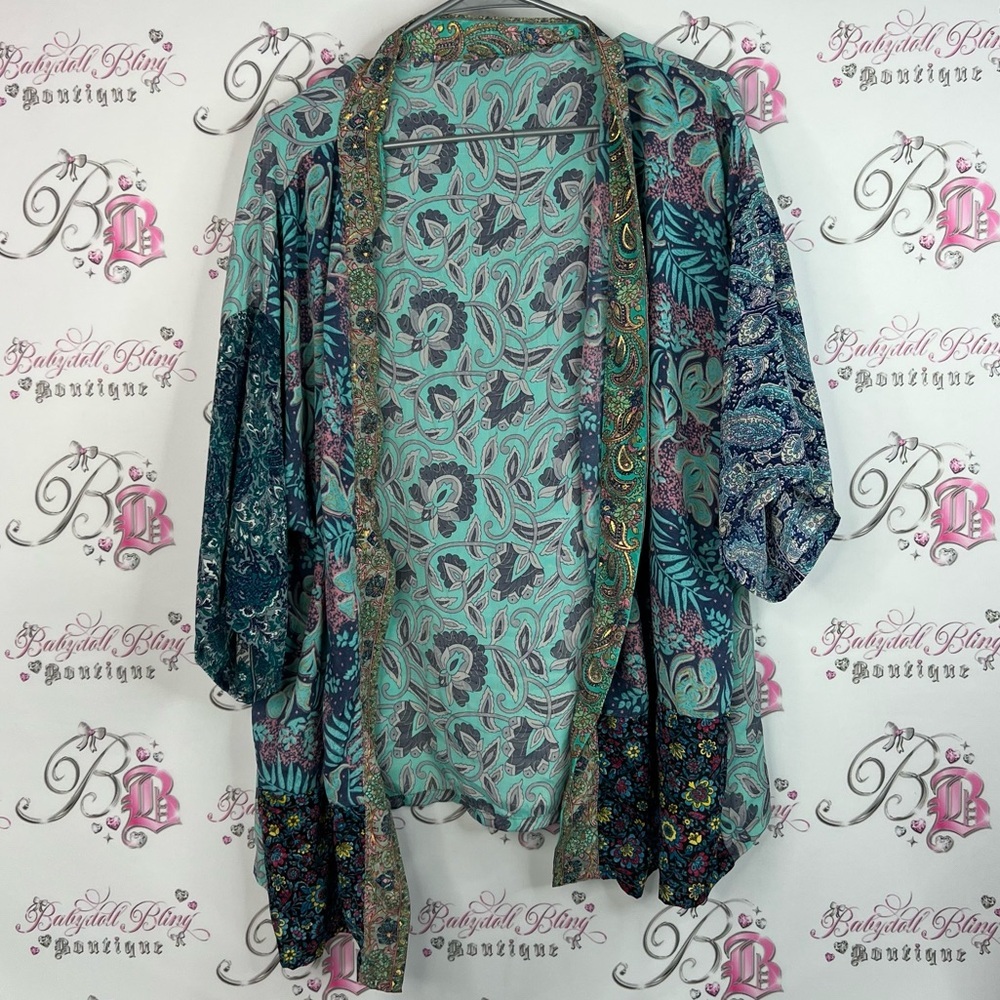 Cardigan silk paisley flowers Floral Kimono Cardigan blue purple pink white